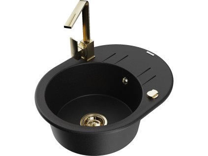 MEXEN/S - Kevin granitový dřez s odkapávačem včetně baterie Rita, černá 6517-77-670300-50