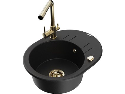 MEXEN/S - Kevin granitový dřez s odkapávačem včetně baterie Duero, černá 6517-77-671600-50