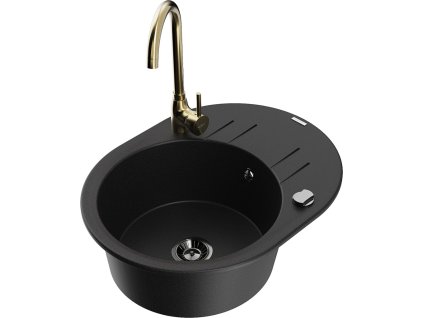 MEXEN/S - Kevin granitový dřez 1 s odkapávačem včetně baterie Telma, černá 6517-77-670200-50-B