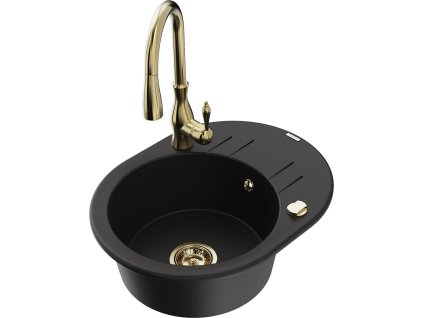 MEXEN/S - Kevin granitový dřez 1 s odkapávačem včetně baterie Savita, černá 6517-77-672601-50