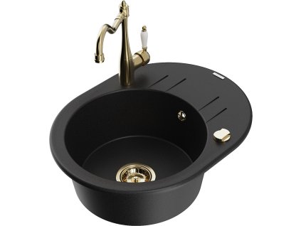 MEXEN/S - Kevin granitový dřez 1-miska s odkapávačem včetně baterie Carla, černá 6517-77-670700-50