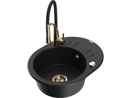 MEXEN/S - Kevin granitový dřez s odkapávačem včetně baterie Aster, černá 6517-77-73450-57-G