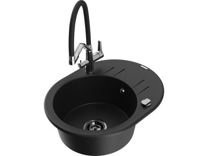 MEXEN/S - Kevin granitový dřez 1-miska včetně baterie Duo, černá 6517-77-671701-07-B