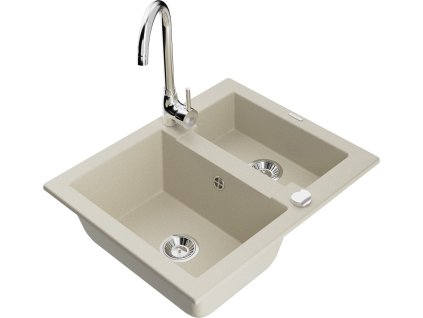 MEXEN/S - Carlos granitový dřez 1.5 včetně baterie Telma, béžová 6518-69-670200-00