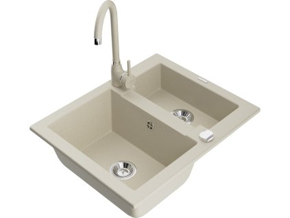 MEXEN/S - Carlos granitový dřez 1.5 včetně baterie Telma, béžová 6518-69-670200-69