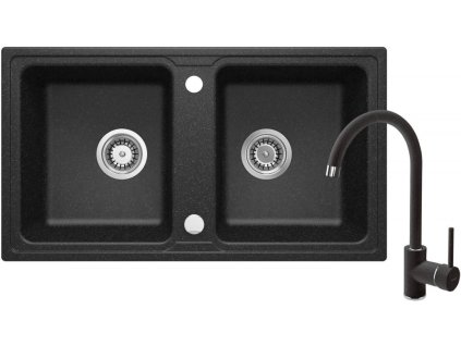 DEANTE - Zorba grafit - Granitový dřez včetně baterie, 2 - bowl ZQZA2203