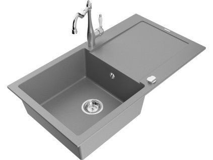 MEXEN/S - Leo granitový dřez 1 s odkapávačem včetně baterie Carla, šedá 6501-71-670700-00