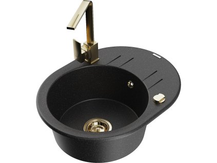 MEXEN/S - Kevin granitový dřez s odkapávačem včetně baterie Rita, černá/stříbrná 6517-73-670300-50