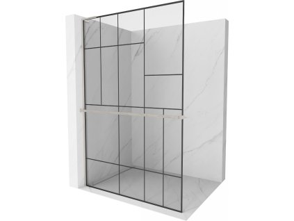 MEXEN/S - Kioto+ L Sprchová zástěna WALK-IN s poličkou a držákem ručníků 110 x 200, černý vzor, nikl kartáčovaná 800-110-123-97-78