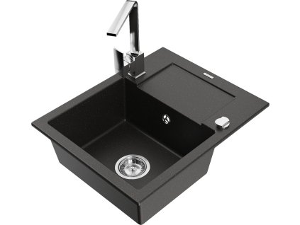 MEXEN/S - Enzo granitový dřez 1-miska s odkapávačem včetně baterie Rita, černý/zlatý metalik 6506-75-670300-00
