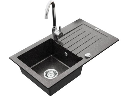 MEXEN/S - Pablo granitový dřez 1 s odkapávačem včetně baterie Telma, černá kropenatý 6510-76-670200-00