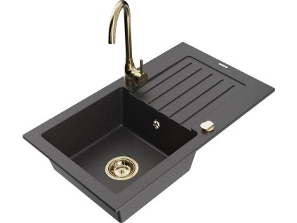 MEXEN/S - Pablo granitový dřez s odkapávačem včetně baterie Telma, černá kropenatá 6510-76-670200-50