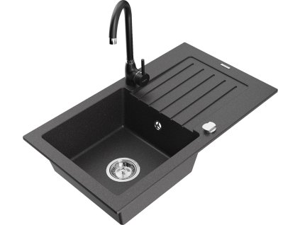 MEXEN/S - Pablo granitový dřez s odkapávačem včetně baterie Telma, černá kropenatá 6510-76-670200-70
