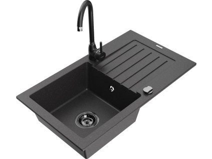 MEXEN/S - Pablo granitový dřez s odkapávačem včetně baterie Telma, černá kropenatá 6510-76-670200-70-B