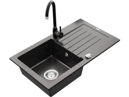 MEXEN/S - Pablo granitový dřez 1 s odkapávačem včetně baterie Telma, černá kropenatý 6510-76-670200-76