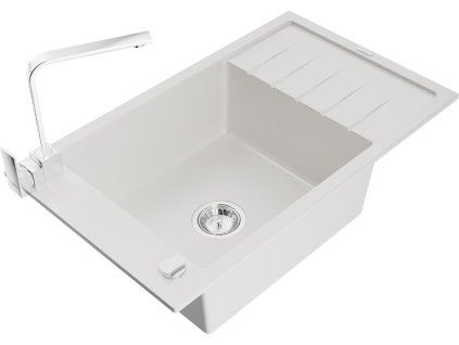 MEXEN/S - Elias granitový dřez 1-miska s odkapávačem včetně baterie Rita, bílá 6511-20-670300-00
