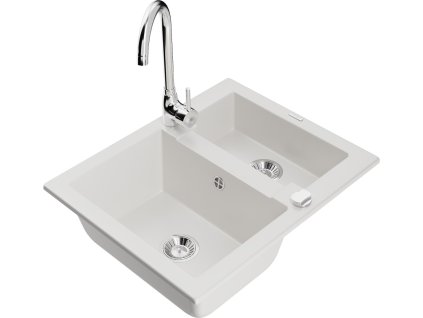MEXEN/S - Carlos granitový dřez 1.5 včetně baterie Telma, bílá 6518-20-670200-00