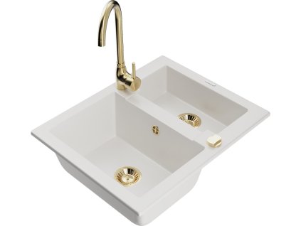 MEXEN/S - Carlos granitový dřez 1.5 včetně baterie Telma, bílá 6518-20-670200-50