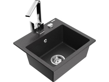 MEXEN/S - Milo granitový dřez 1-miska včetně baterie Rita, černý kropenatý 6505-76-670300-00