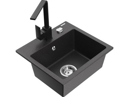 MEXEN/S - Milo granitový dřez 1-miska včetně baterie Rita, černý kropenatý 6505-76-670300-70