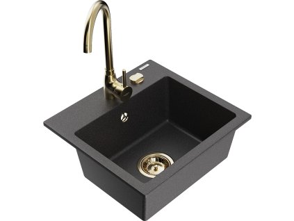 MEXEN/S - Milo granitový dřez včetně baterie Telma, černá kropenatá 6505-76-670200-50
