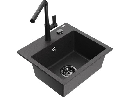 MEXEN/S - Milo granitový dřez 1-miska včetně baterie Flora, černá kropenatá 6505-76-670401-70-B