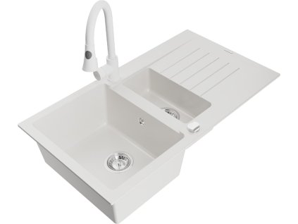 MEXEN/S - Matias granitový dřez 1.5 s odkapávačem včetně baterie Elia, bílá 6502-20-670101-20