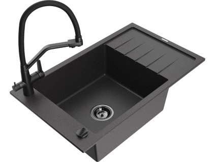 MEXEN/S - Elias granitový dřez s odkapávačem včetně baterie Duo, černá kropenatá 6511-76-671701-70-B