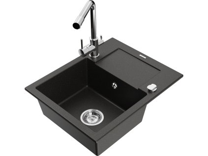 MEXEN/S - Enzo granitový dřez 1-miska s odkapávačem včetně baterie Duero, černá/zlatá metalik 6506-75-671600-00