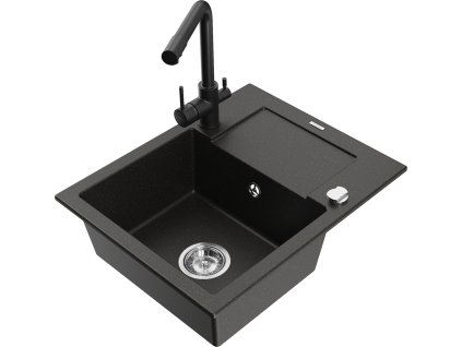 MEXEN/S - Enzo granitový dřez 1-miska s odkapávačem včetně baterie Duero, černá/zlatá metalik 6506-75-671600-70