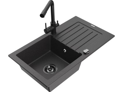 MEXEN/S - Pablo granitový dřez 1-miska včetně baterie Duero, černá kropenatá 6510-76-671600-70-B