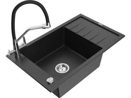 MEXEN/S - Elias granitový dřez s odkapávačem včetně baterie Duo, černá/stříbrná metalik 6511-73-671701-07