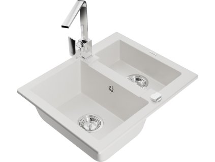 MEXEN/S - Carlos granitový dřez 1.5 včetně baterie Rita, bílá 6518-20-670300-00