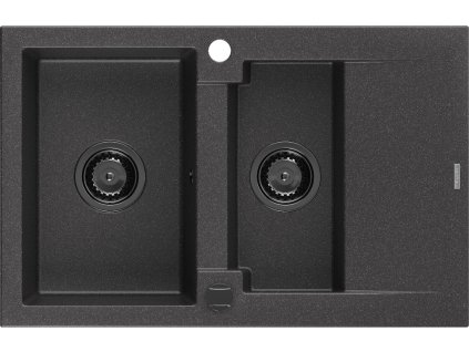 MEXEN/S - Gaspar granitový dřez 1.5 s odkapávačem 737 x 475 mm, černý kropenatý, černý sifon 6507731505-76-B