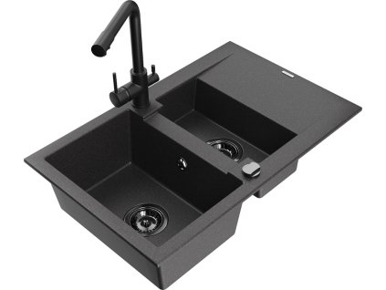 MEXEN/S - Gaspar granitový dřez 1.5 s odkapávačem včetně baterie Duero, černá kropenatý 6507-76-671600-70-B