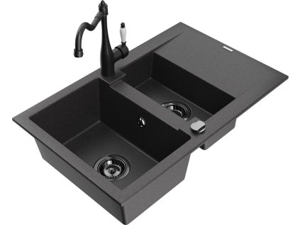 MEXEN/S - Gaspar granitový dřez 1.5 s odkapávačem včetně baterie Carla, černá kropenatá 6507-76-670700-70-B
