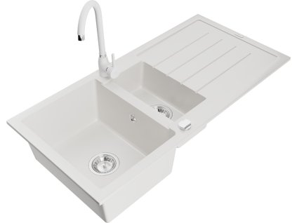 MEXEN/S - Andres granitový dřez s odkapávačem včetně baterie Telma, bílá 6515-20-670200-20