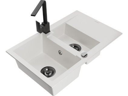 MEXEN/S - Gaspar granitový dřez 1.5 s odkapávačem včetně baterie Rita, bílá 6507-20-670300-70