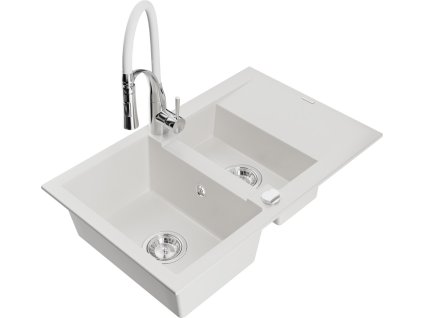MEXEN/S - Gaspar granitový dřez 1.5 s odkapávačem včetně baterie Aster, bílá 6507-20-73450-02