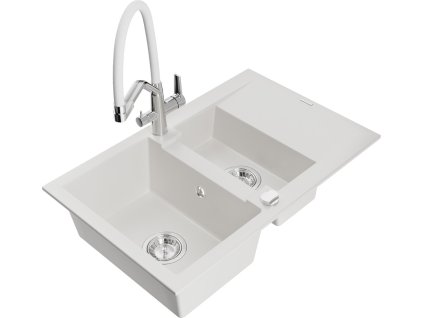 MEXEN/S - Gaspar granitový dřez 1.5 s odkapávačem včetně baterie Duo, bílá 6507-20-671701-02
