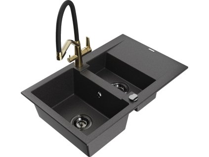 MEXEN/S - Gaspar granitový dřez 1.5 s odkapávačem včetně baterie Duo, černá kropenatá 6507-76-671701-57-B