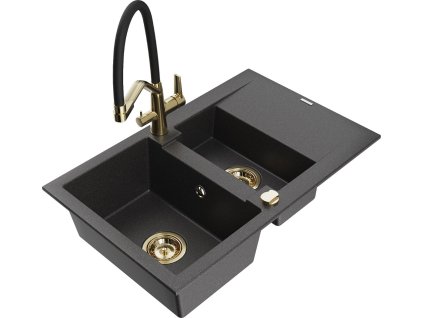 MEXEN/S - Gaspar granitový dřez 1.5 s odkapávačem včetně baterie Duo, černá kropenatá 6507-76-671701-57-G