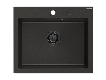 MEXEN/S - Elix granitový dřez 1-miska 600 x 500 mm, černá/zlatá metalik, sifon černá 6525601005-75-B