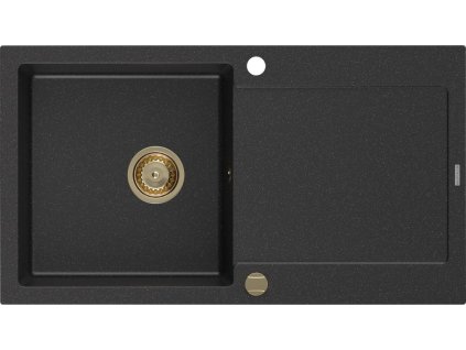 MEXEN/S - Leo granitový dřez 1-miska s odkapávačem 900 x 500 mm, černá/stříbrná 6501901010-73-G