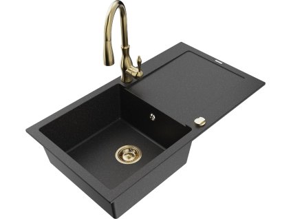 MEXEN/S - Leo granitový dřez 1-miska s odkapávačem včetně baterie Savita, černá/stříbrná metalik 6501-73-672601-50