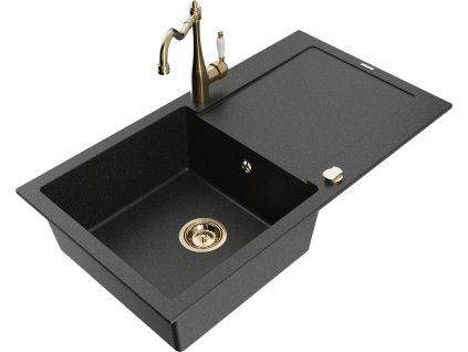 MEXEN/S - Leo granitový dřez 1 s odkapávačem včetně baterie Carla, černá/stříbrná metalik 6501-73-670700-50