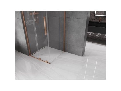 MEXEN/S - Velar L sprchový kout, posuvné dveře 90 x 90, transparent, měď kartáčovaná 871-090-090-03-65