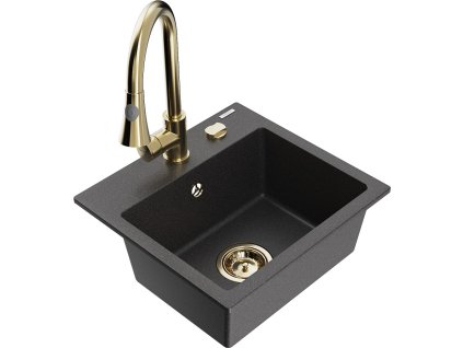MEXEN/S - Milo granitový dřez 1-miska včetně baterie Elia, černá kropenatá 6505-76-670101-50