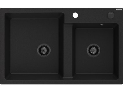 MEXEN/S - Tomas granitový dřez 2-bowl 800 x 500 mm, černá, + černý sifon 6516802000-77-B