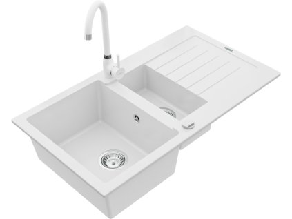 MEXEN/S - Matias granitový dřez 1.5 s odkapávačem včetně baterie Telma, bílá 6502-20-670200-20